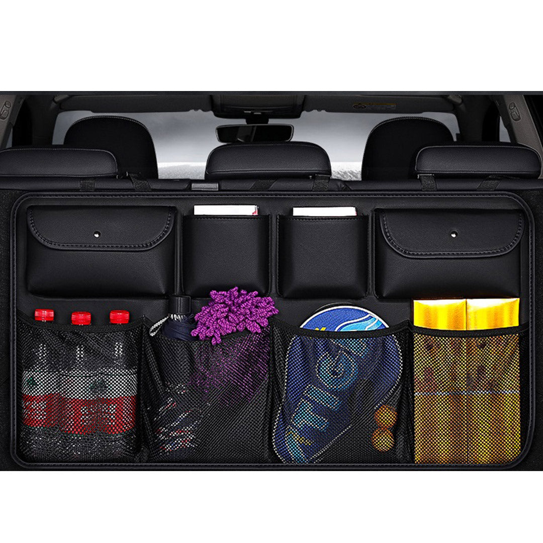 NNEAGS High Quality Leather Car Rear Back Seat Storage Bag Organizer Interior Accessories Black-2