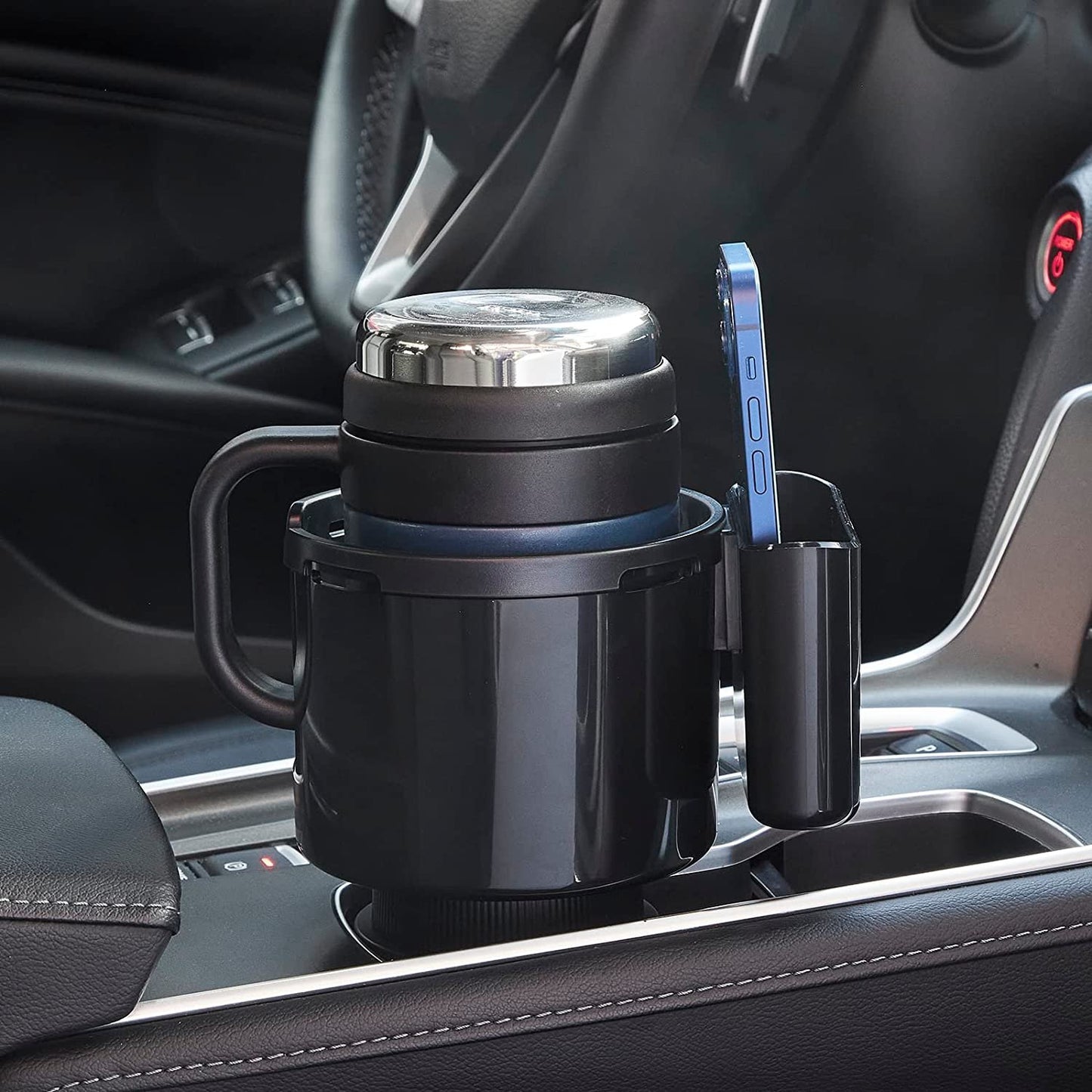 Adjustable Car Cup Holder Expander with Removable Phone Holder-2