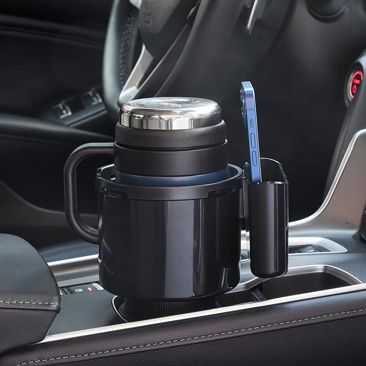 Adjustable Car Cup Holder Expander with Removable Phone Holder-2